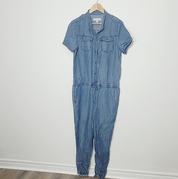 Kenneth Cole Blue Short Sleeve Full Length 1/2 Buttons Drawstring Waist Romper M - Picture 6 of 11